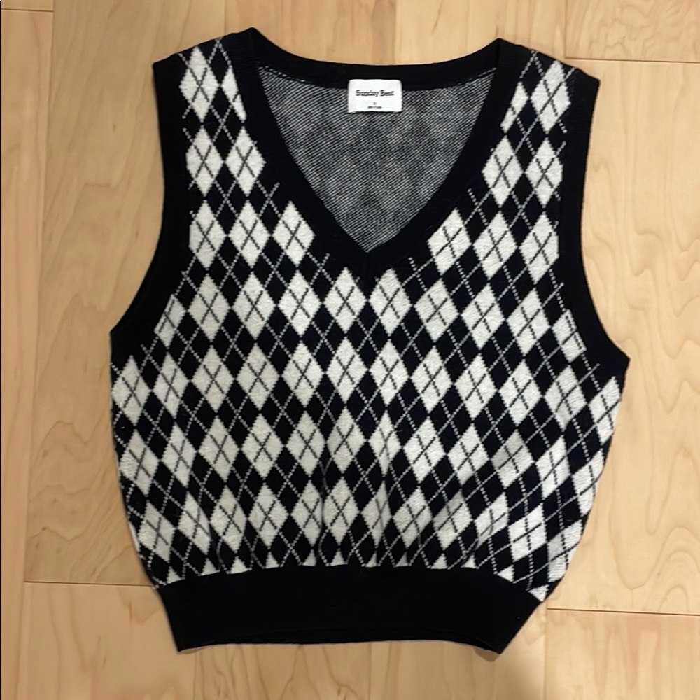 Black and White Argyle Sweater Vest